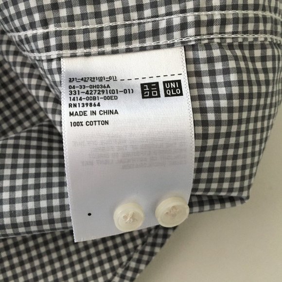 Uniqlo Mens Button Down Casual Shirt Checker Front Pocket Size M Grey - Picture 9 of 12